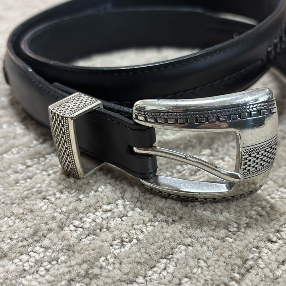 Onyx by Brighton sterling silver and black leather belt.